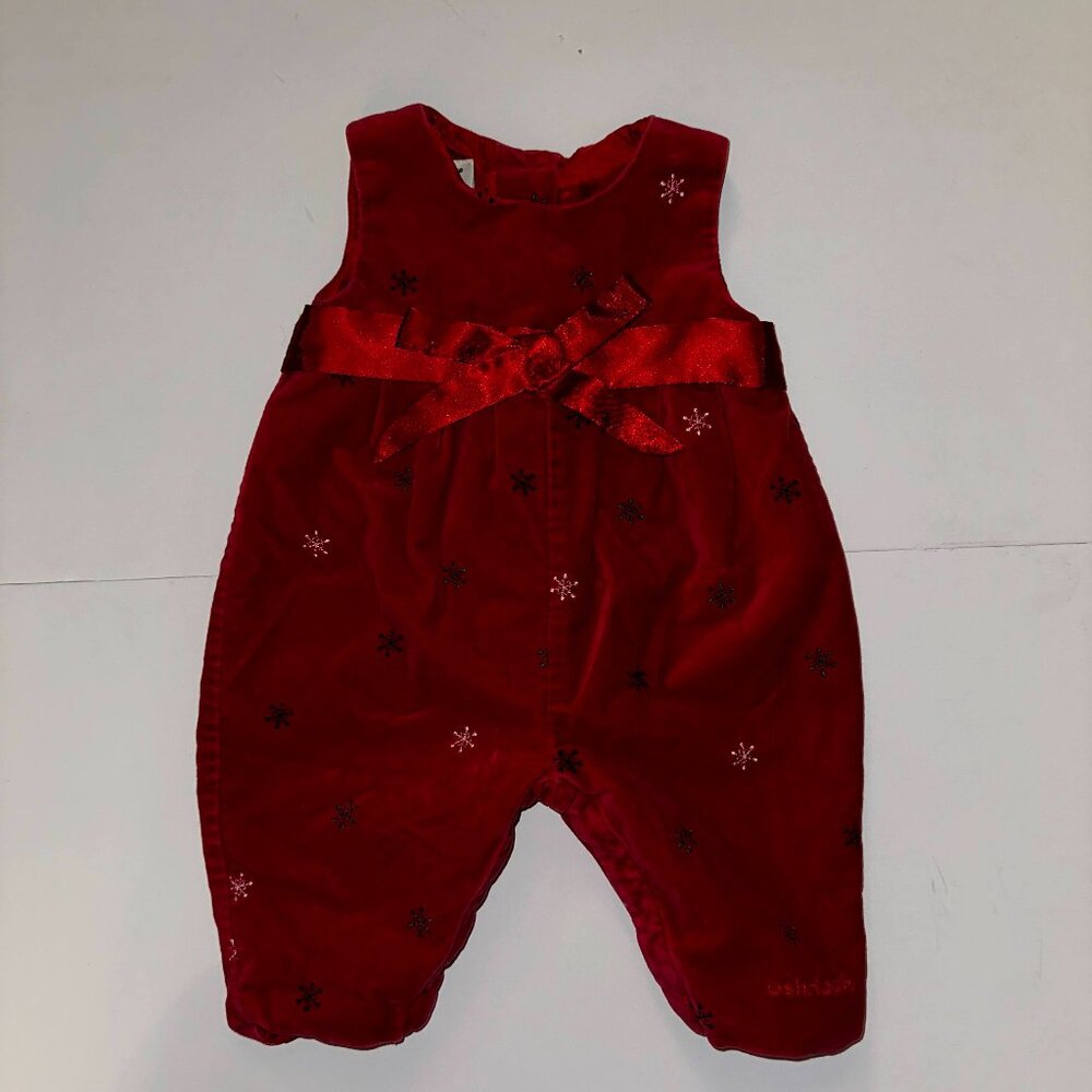 VTG OSH KOSH OshKosh Romper Sz 3-6 Mo Red Holiday Christmas Velvet Snowflake
